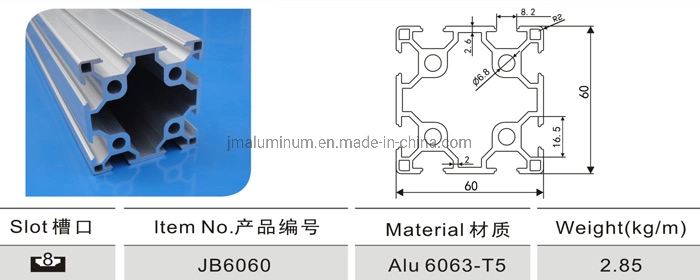 Aluminum Profile Aluminum Extrusion Profile 6060, T Slot, Groove 8