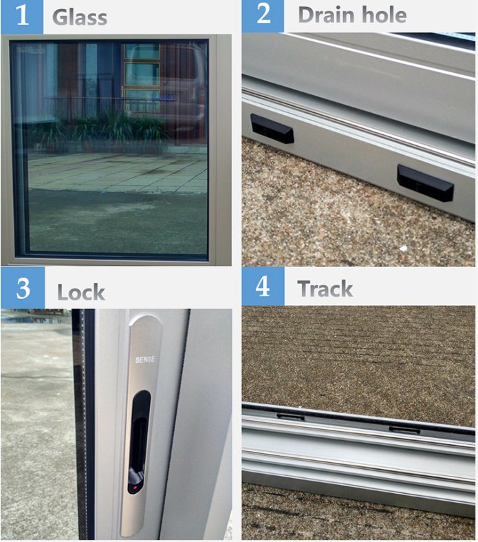 Thermal Break Aluminum Profile Three Track Sliding Window with Inside Grill