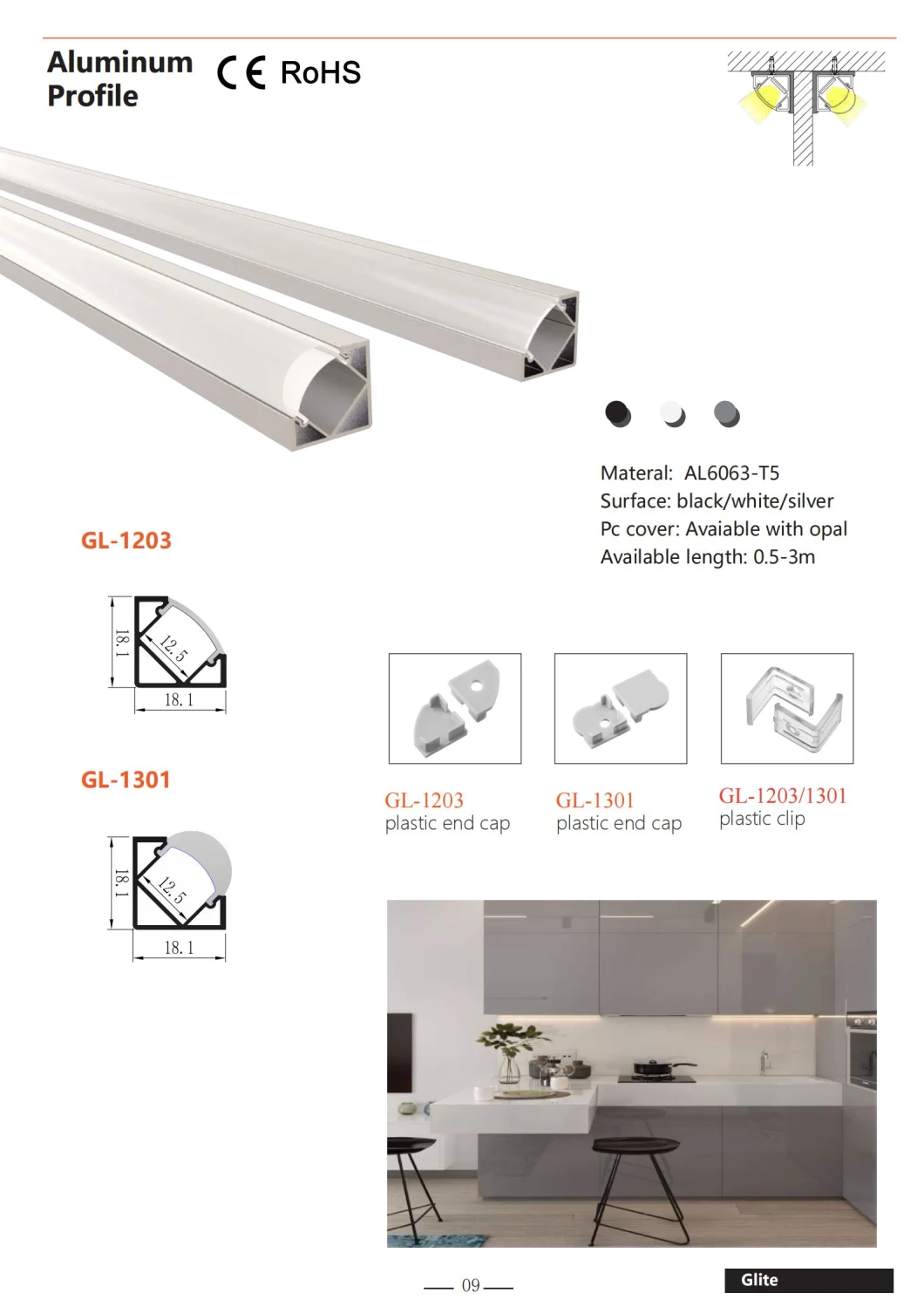 High Quality Corner Aluminum LED Profile/LED Strip Aluminum Diffuser Extrusion