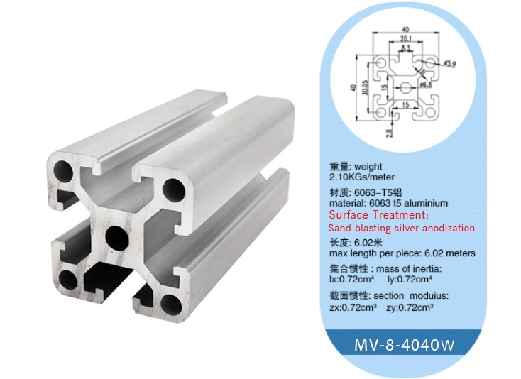 Customised Multifunction Industrial Frame Aluminum Extrusion4080 Profile Silver Anodizing Aluminium Profile