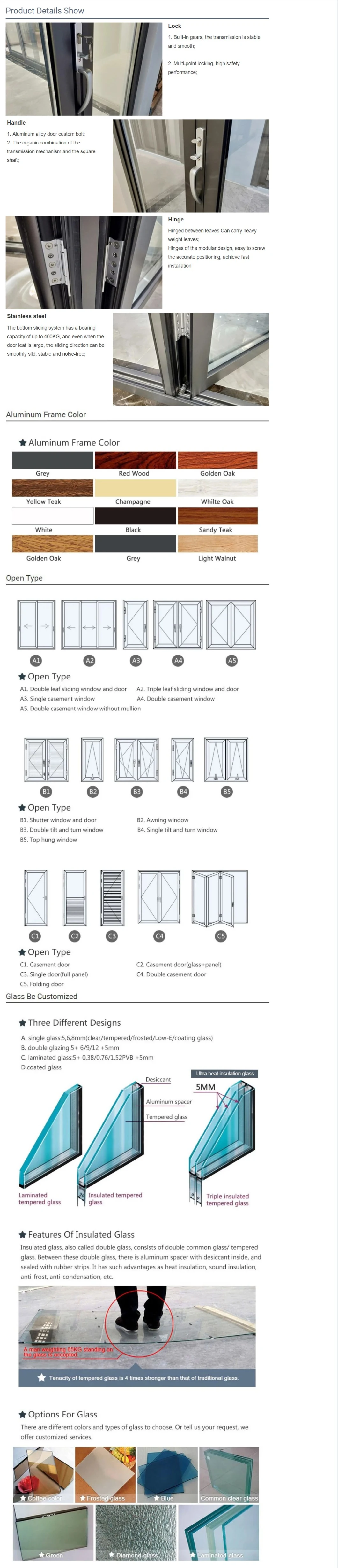 Aluminum Profile Windows and Door Wooden Color Casement Windows with ISO SGS Certificates