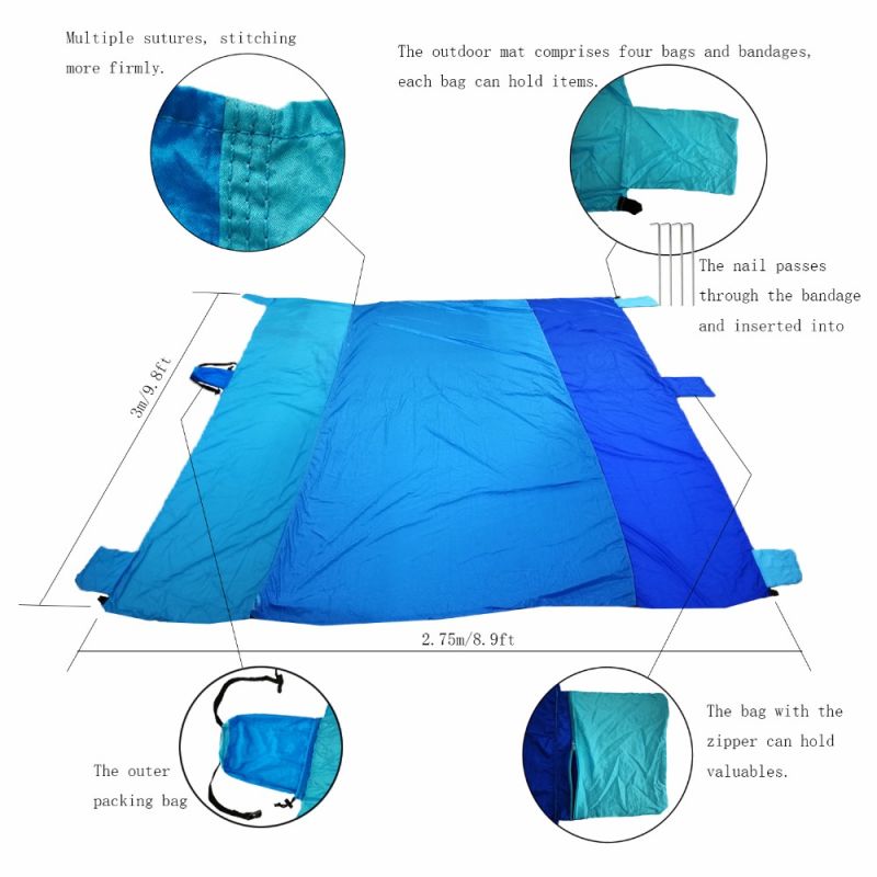 Custom Outdoor Camping Nylon Pocket Compact Sand Proof Beach Blanket