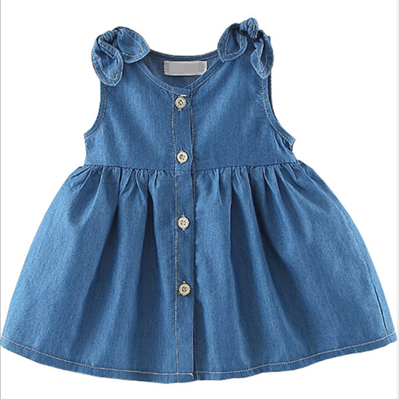 Summer Baby Girl Simple Korean Sleeveless Soft Denim Dress