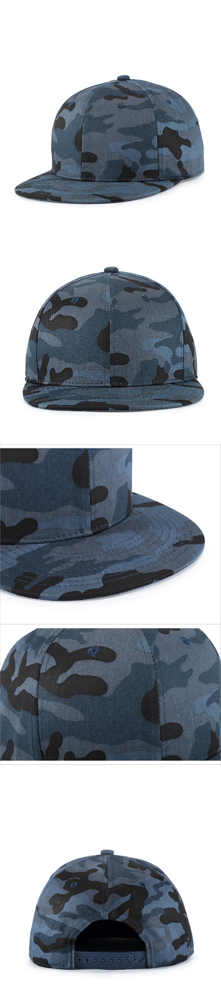 Custom Navy Blue Camo Snapback Hat Acrylic Camouflage Snapback Cap