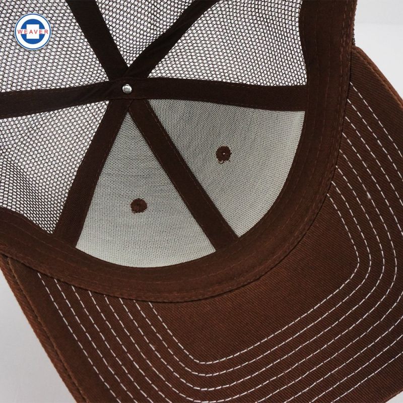 Custom Flat Embroidery Sand Brown Cotton Mesh Trucker Hat Baseball Cap