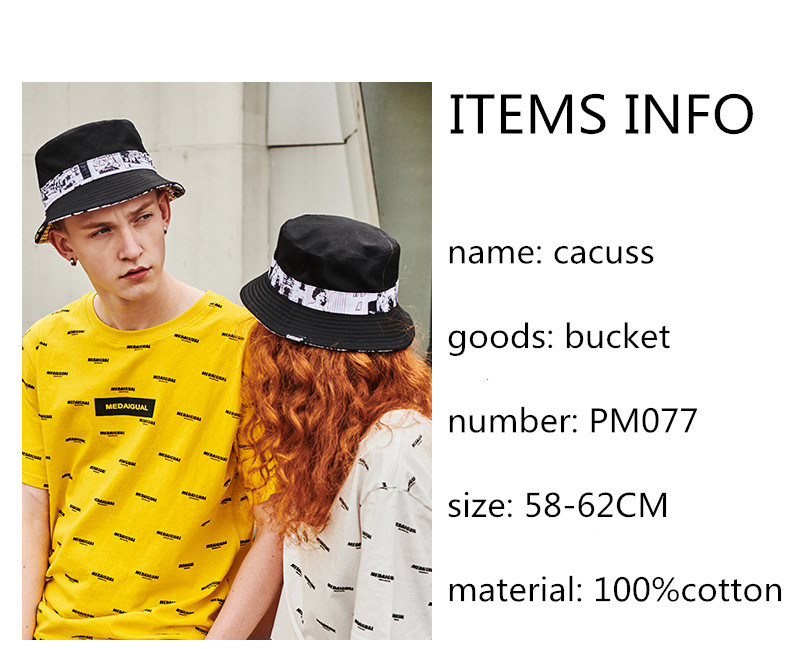 Custom Cacuss Cotton Bucket Hat, Comic Print Fisherman Hat Summer, Spring, Autumn Cap Unisex