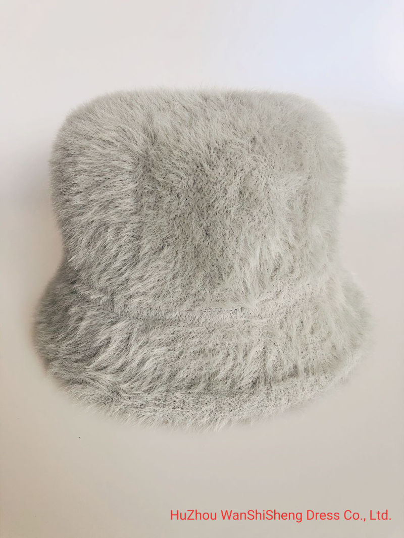Custom Fur Bucket Hat Wholesale Warm Cotton Bucket Hat Cap Plush Black Bucket Hat for Winter