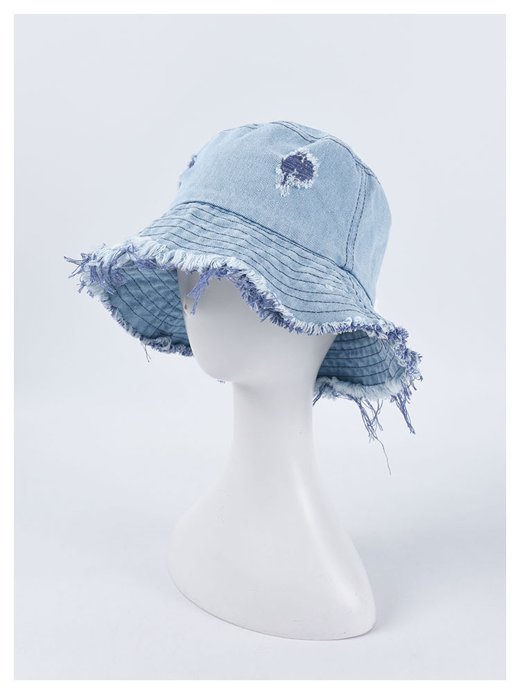 Color Ripped Denim Fisherman Hat Leisure Unfurnished Bucket Hat Couple Sun Hat