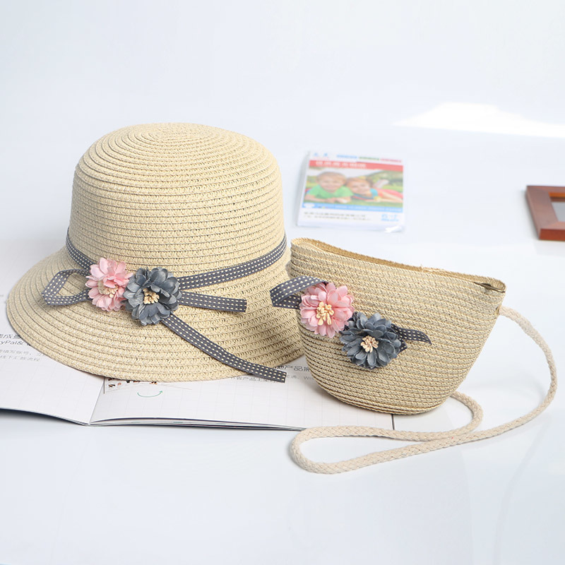 New Baby Girls Summer Handbag Suit Toddler Beach Sun Hats Hand Bag Set Kids Straw Hats