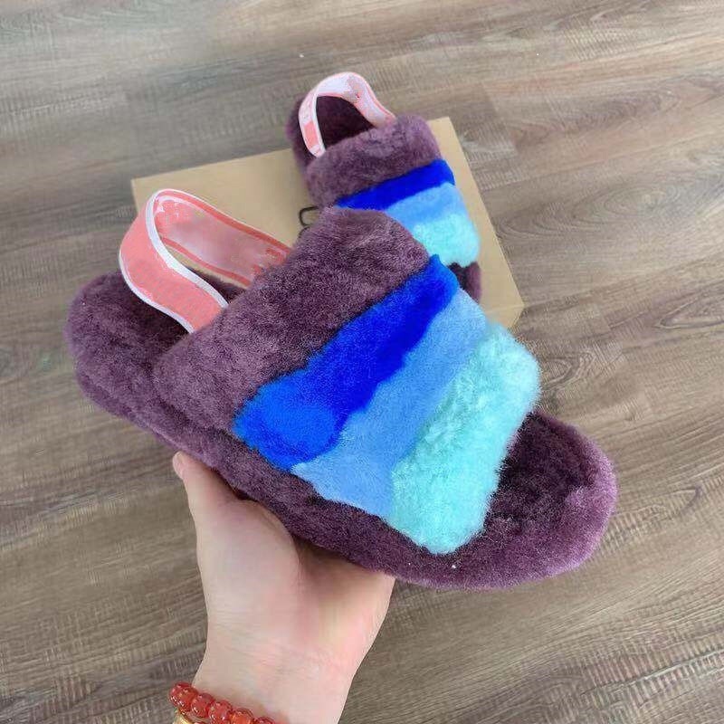Custom Non Slip Fur Slides Sheepskin Moccasin Snow Sheepskin Fur Boots Sandals Open Toe Womens Sheepskin Slippers for Winter