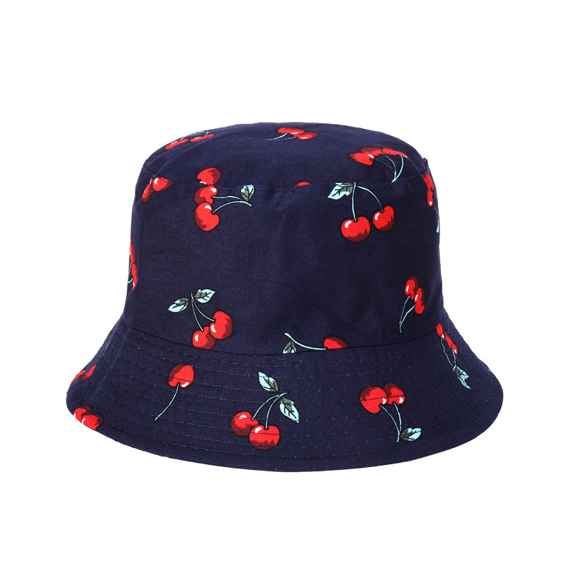 Ins Spring and Summer Fisherman Hat Cotton Breathable Hat Cherry Print Double-Sided Basin Hat
