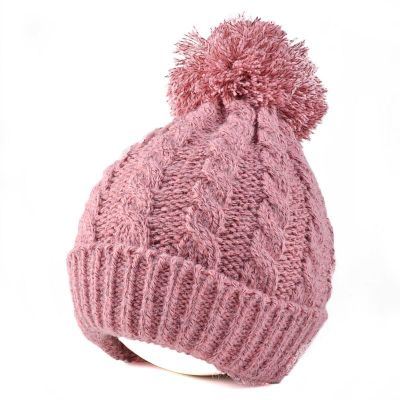 Custom Acrylic Knitted Women Beanie Winter Hat Adult Hat with Pompom