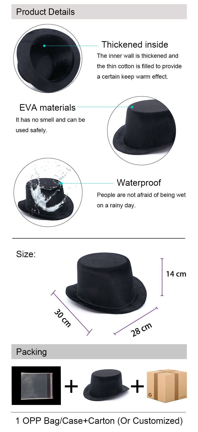 Unisex Magician Hat Waterproof Felt Top Hat, Classic, Retro Party Accessory