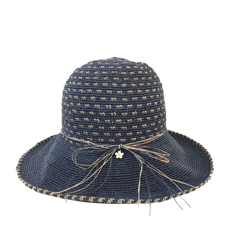 Cloche Hat Sun Hat Raffia Straw Bucket Hat with Bowknot Ribbon