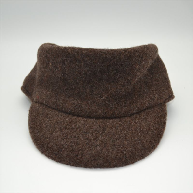 Autumn Winter Chocolate Pure Color Wool Flat-Top Male Military Hat Cap with Small Brim