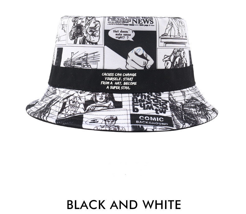 Custom Cacuss Cotton Bucket Hat, Comic Print Fisherman Hat Summer, Spring, Autumn Cap Unisex