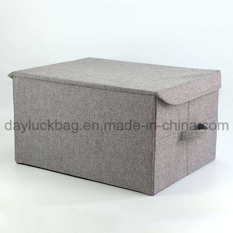 Grey Cube Fabric Bin Organizer Non Woven Collapsible Fabrics Storage Box with Lid