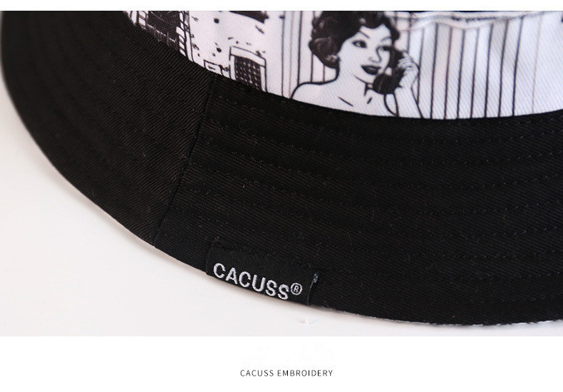 Custom Cacuss Cotton Bucket Hat, Comic Print Fisherman Hat Summer, Spring, Autumn Cap Unisex