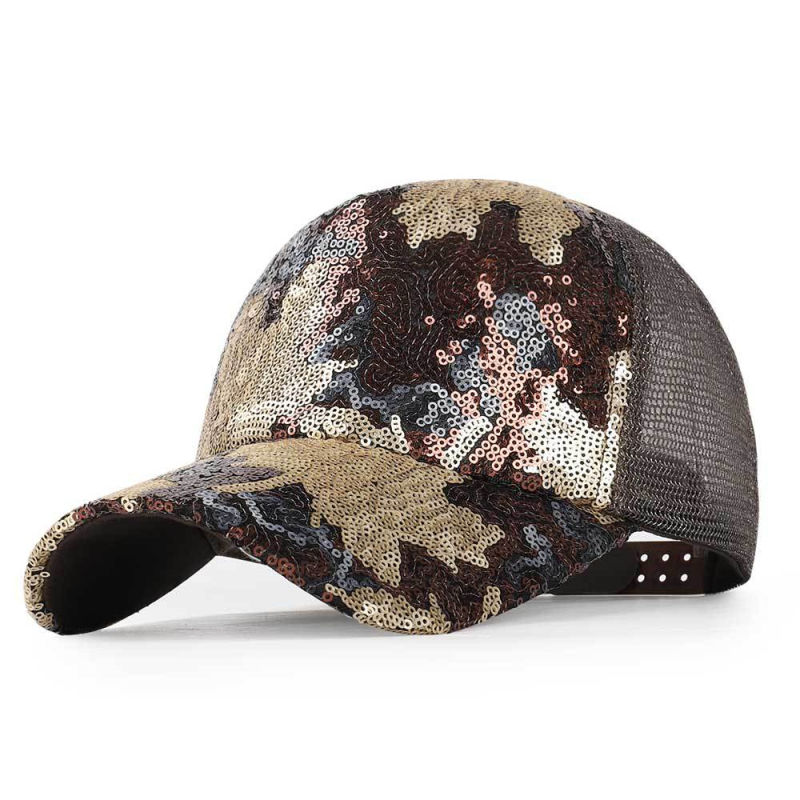 5 Panel Hat Fashion Mesh Sequins Trucker Baseball Cap