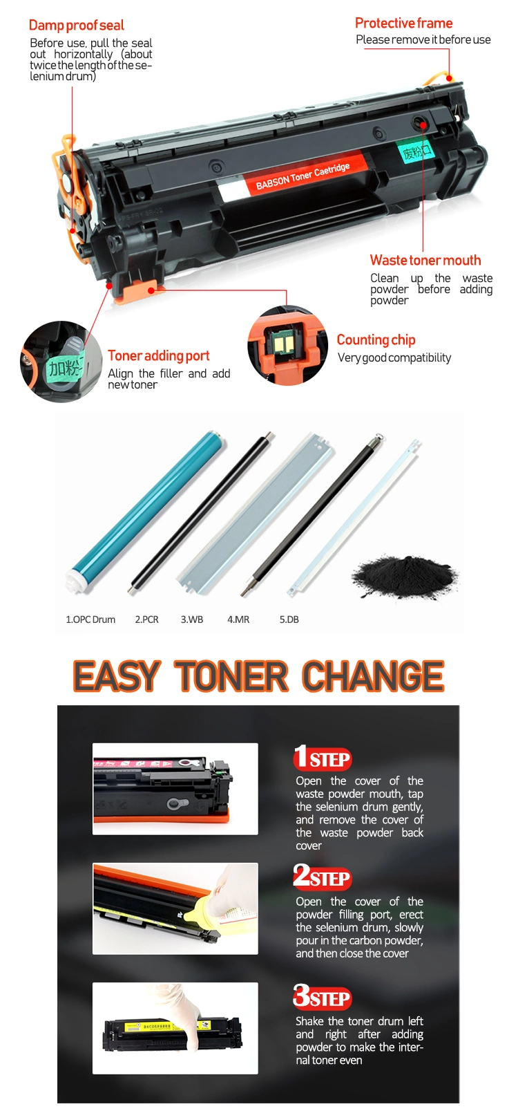 Babson Black Copier Laser Toner Cartridge for Kyocera Mita Tk100