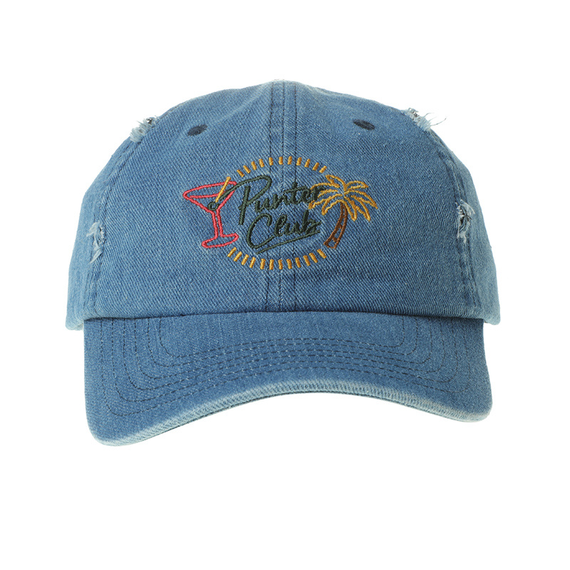 Distressed Dad Washed Hat Made of Denim Unstructured Baseball Cap