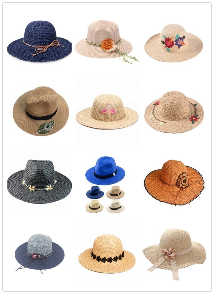 Customized Logo Wide Brim Summer Beach Straw Hat for Women