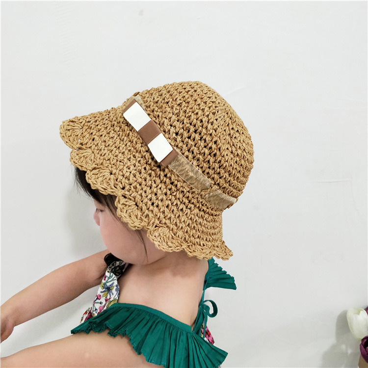 Children's Straw Beach Hat, Straw Bucket Hat for Kids