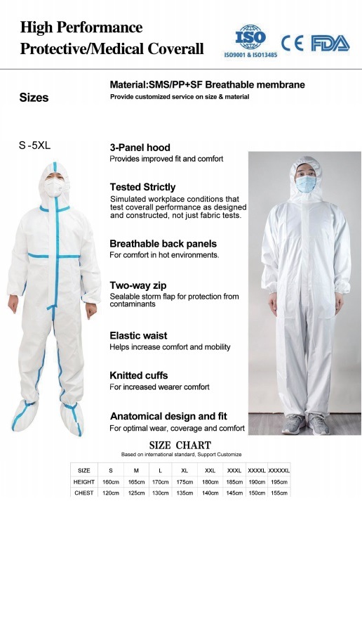 Cefda Protective Clothing Protective Coverall PP/PE Anti Dust Protective Coverall