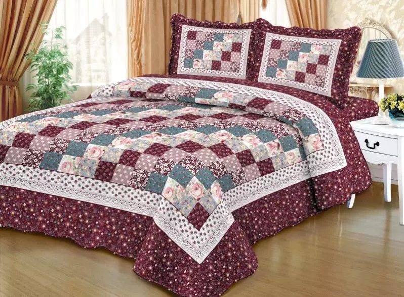 Luxury Home Textile Embroidered Quilt Indian Bedspread Embroidered Pattern Bed Sheet Set