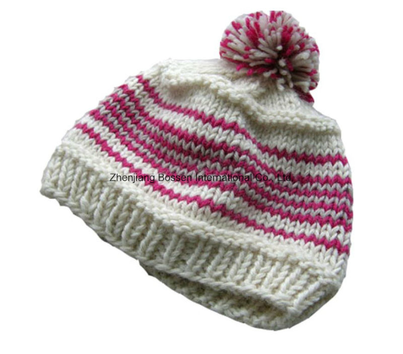 Custom Made Cartoon Printed Children Warm Winter Striped Acrylic Knitted Embroidered Beanie Cap