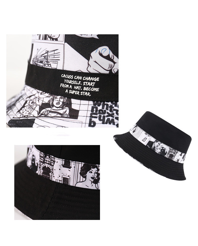 Custom Cacuss Cotton Bucket Hat, Comic Print Fisherman Hat Summer, Spring, Autumn Cap Unisex