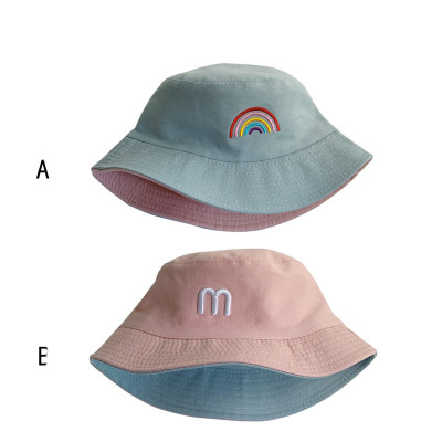 Children's Rainbow Fisherman Hat Spring and Summer Sun Hat Can Be Worn on Both Sides