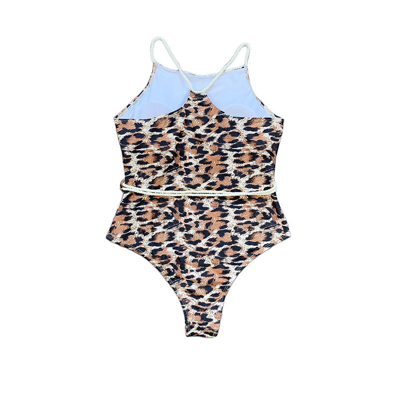 Fashion Ladies Sexy Sling Leopard One Piece Swimsuits with Belts