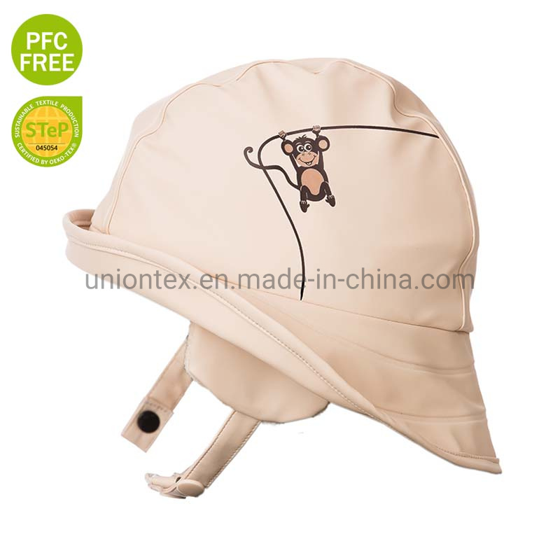 Winter Waterproof PU Rain Cap for Children Rain Hat Fisherman Hat with Fleece Lining