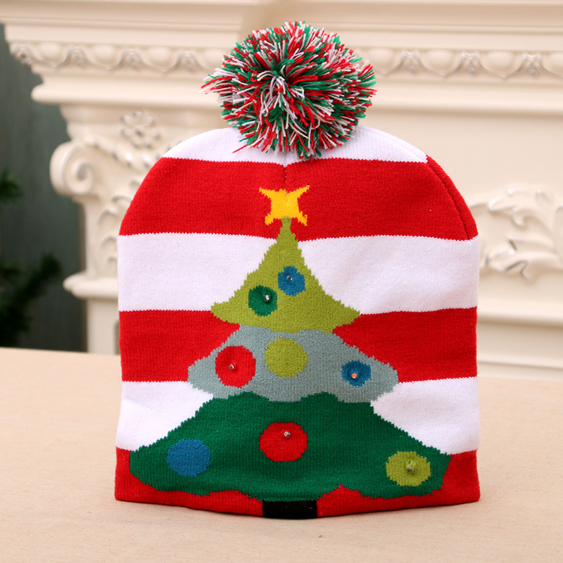 2020 Fashion Sweater Santa Hat Kids and Adults Knitted LED Christmas Party Xmas Beanie Cartoon Hats Gift