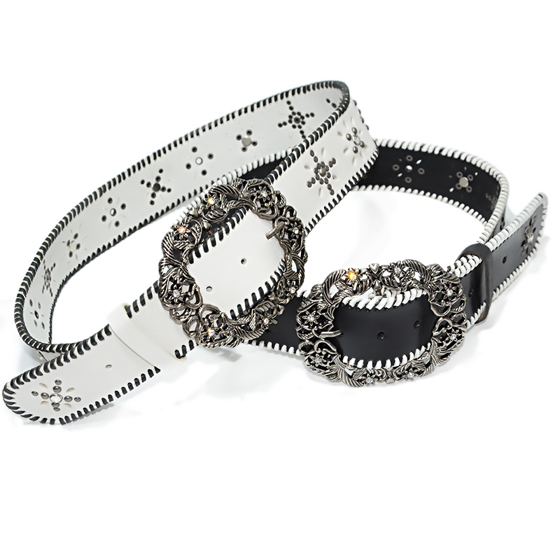 Fashion Cowhide Leather Belt Luxury Genuine Leather Unisex Retro Studs Inlaid with Pure Leather Belt
