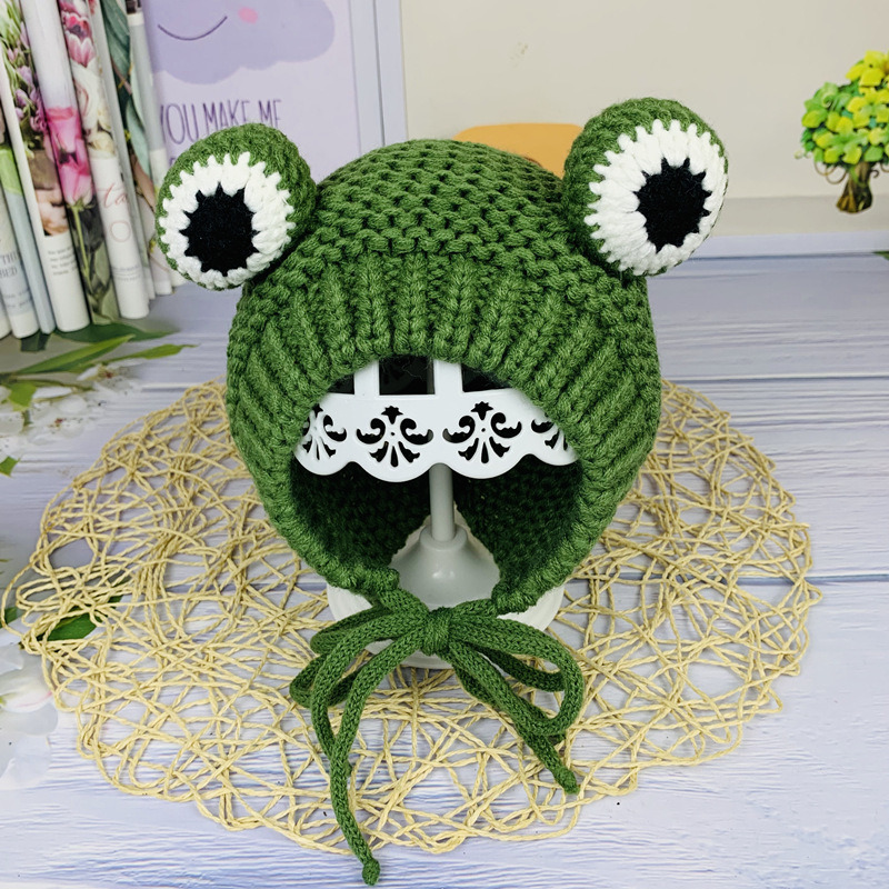 Children's Hats Winter with Pompon Cute Frog Hat Crochet Large Knitted for Baby Costume Beanie Hats