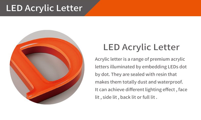 Beautiful Luminous Arylic LED Sign Letter with Bevel Edge