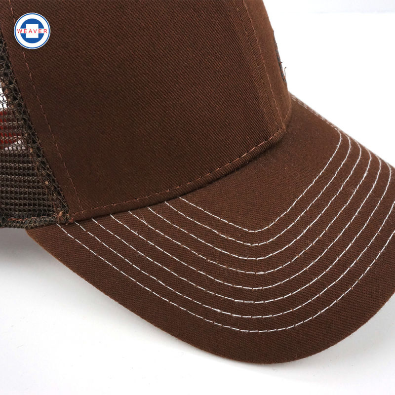 Custom Flat Embroidery Sand Brown Cotton Mesh Trucker Hat Baseball Cap
