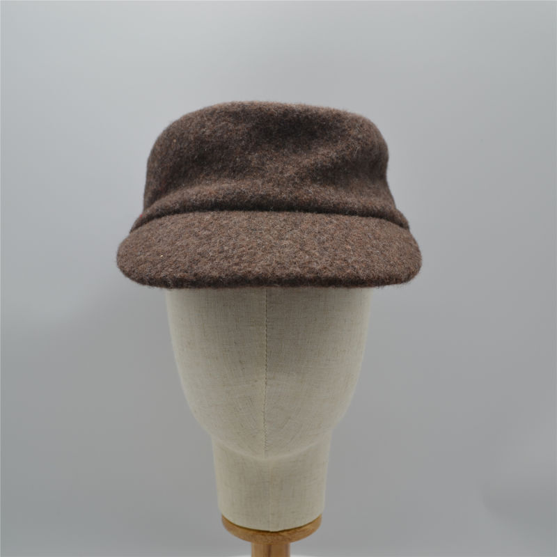 Autumn Winter Chocolate Pure Color Wool Flat-Top Male Military Hat Cap with Small Brim