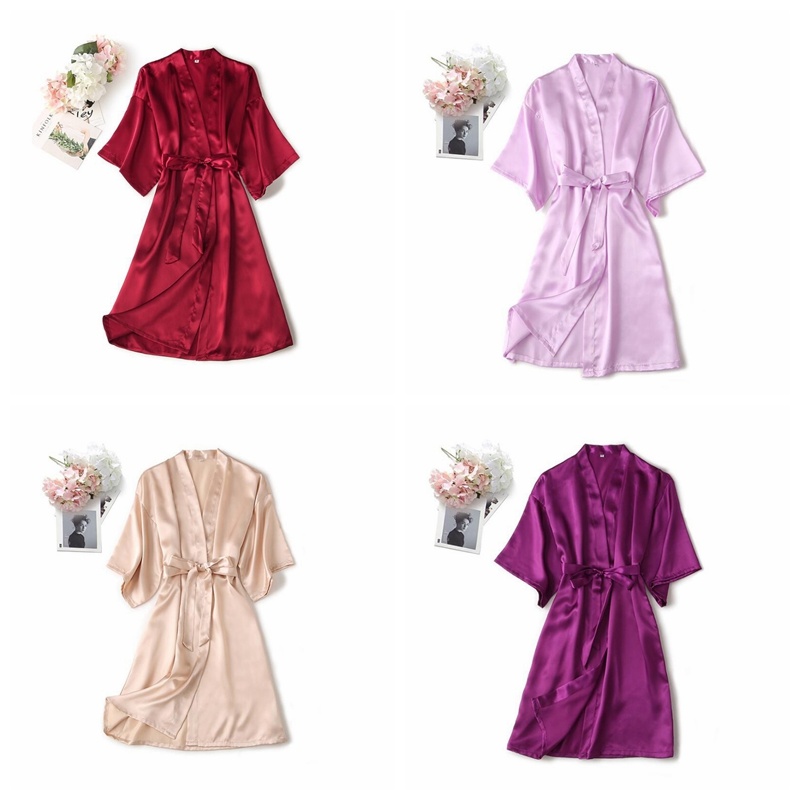 Silk Fabric Short Bath Robe Women Sleepwear Short Kimono Robe