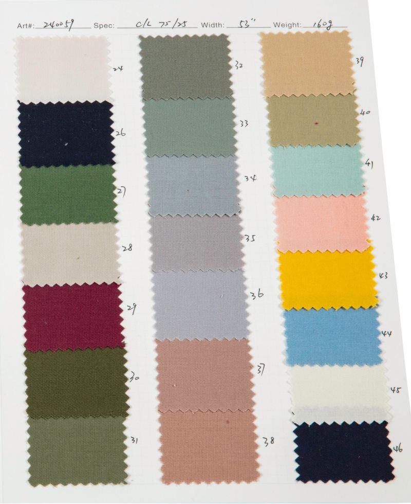 Stock 25% Linen 75% Cotton Twill Dyed Fabric for Garment Fabric