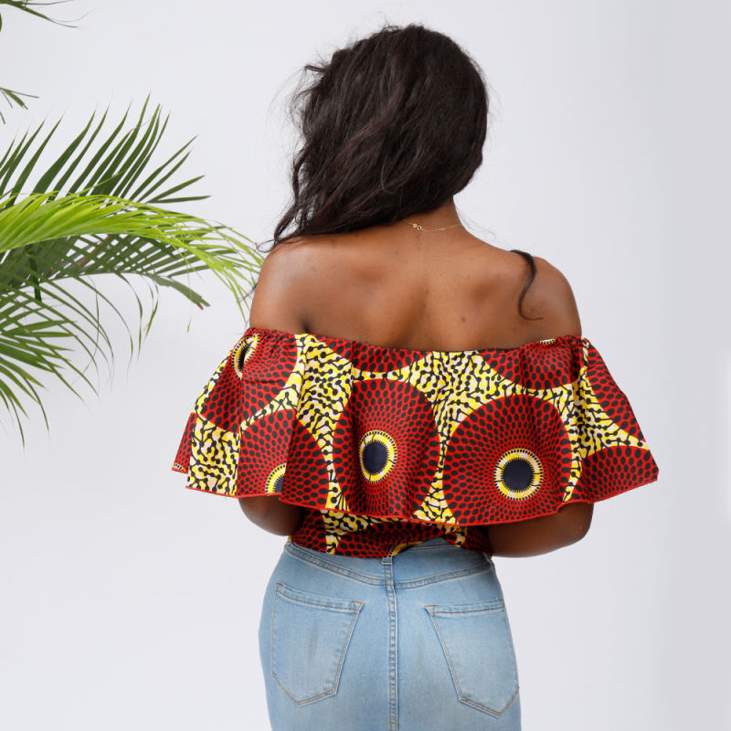 African Women's Printed Top with off The Shoulder Top