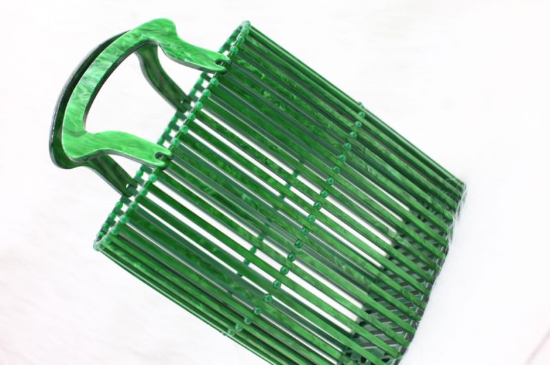 New Green Bucket Hollow Woven Women Bag Acrylic Clutch