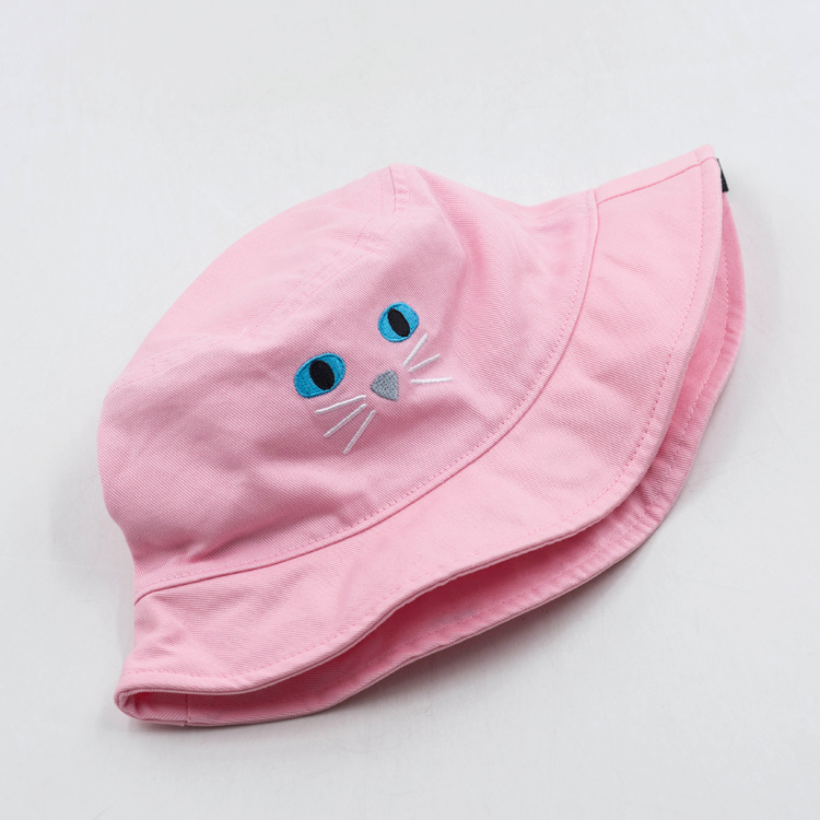 Foldable Summer Cartoon Bucket Reversible Embroidery Hat for Children