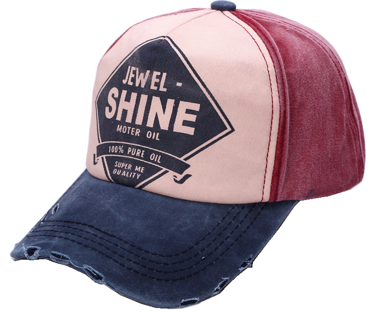 6 Panel Cotton Vintage Stone Washed Distressed Two Colours Printed Baseball Cap