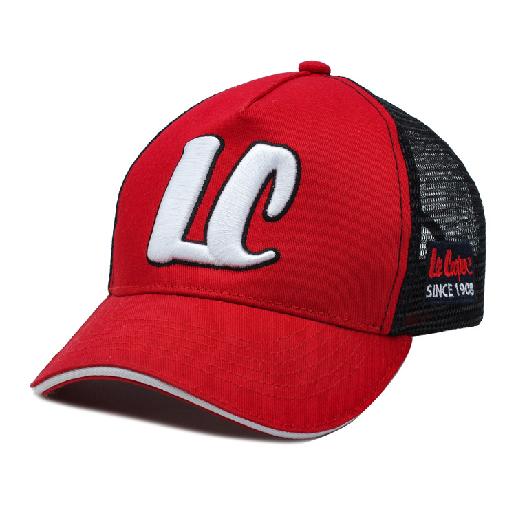 3D Mesh Trucker Hat, Curved Trucker Mesh Cap, Red Sports Cap