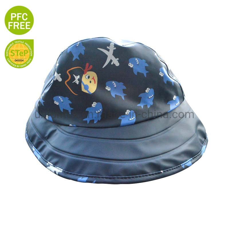 Winter Kids Waterproof PU Rain Cap for Children Rain Hat Fisherman Hat with Jersey Lining