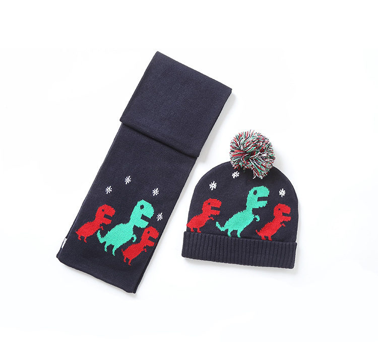 Cute Winter Custom Jacquard Logo Knit Scarf and Pompom Beanie Hats Set for Kids