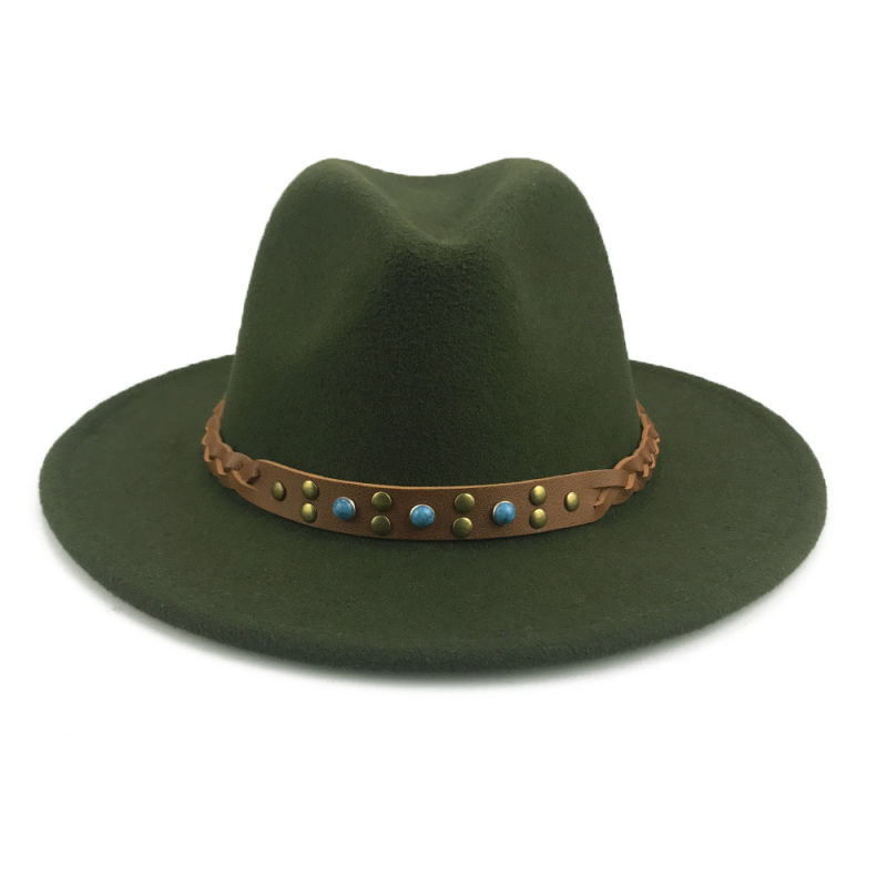 Autumn Winter Wool Fedora Hat for Women Wide Brim Fedora Hat with Leopard Print Leather Belt
